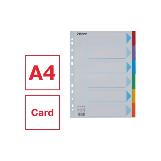 Tabbladen Esselte Standaard A4 6-delig karton 11-rings met voorblad assorti