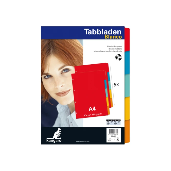 Tabbladen Kangaro 4-gaats PE405 5-delig assorti karton