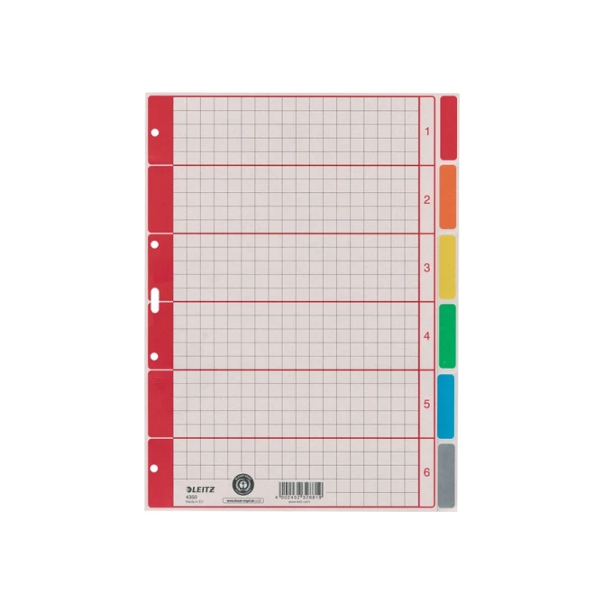 Tabbladen Leitz 4-gaats 4350 6-delig grijs karton