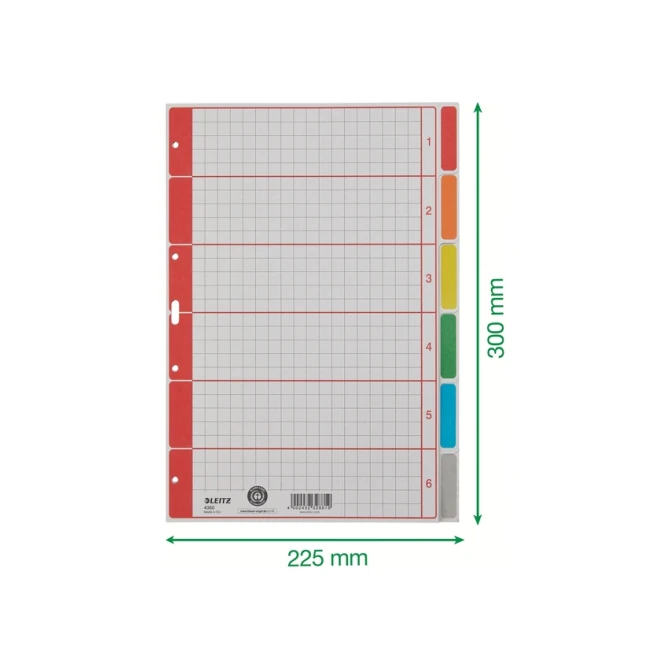 Tabbladen Leitz 4-gaats 4350 6-delig grijs karton