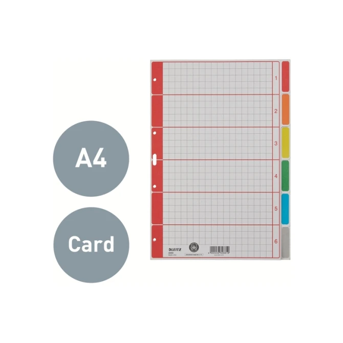 Tabbladen Leitz 4-gaats 4350 6-delig grijs karton