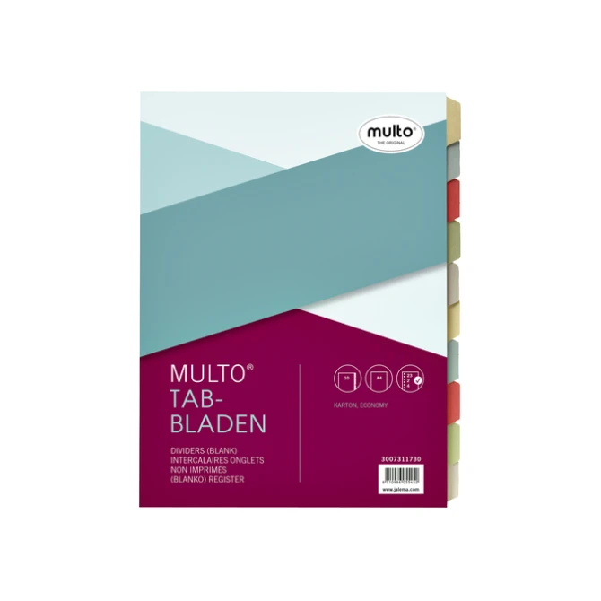Tabbladen Multo A4 23-gaats 10-delig karton assorti