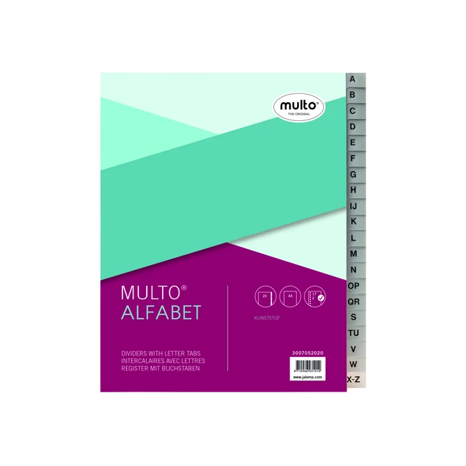 Tabbladen Multo A5 17-gaats alfabet PP grijs
