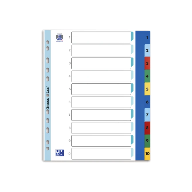 Tabbladen Oxford A4+ 11-gaats 1-10 PP kleur