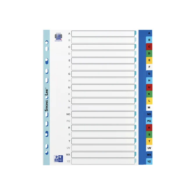 Tabbladen Oxford A4+ 11-gaats 20-delig A-Z PP kleur