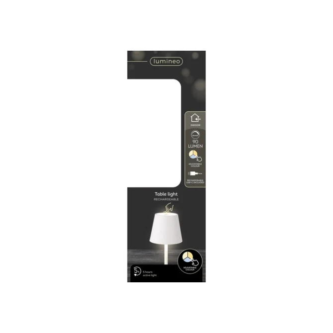 Tafellamp Lumineo led oplaadbaar steady binnen wit