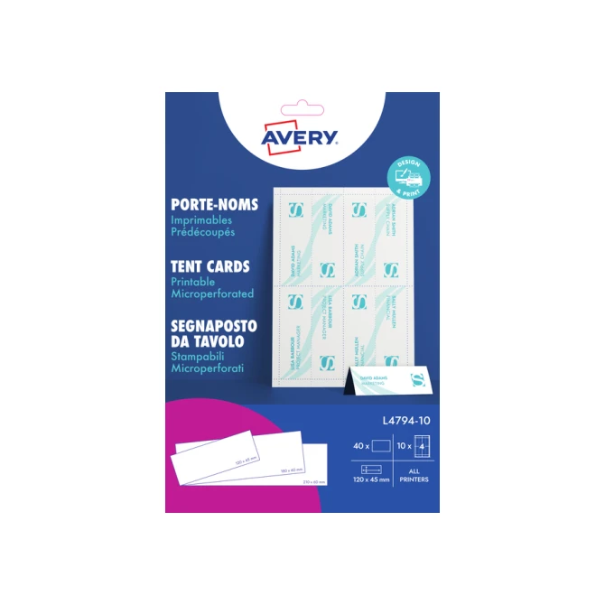 Tafelnaambord Avery L4794-10 120x45mm wit 10 stuks