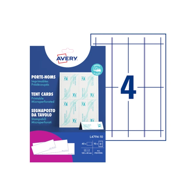 Tafelnaambord Avery L4794-10 120x45mm wit 10 stuks