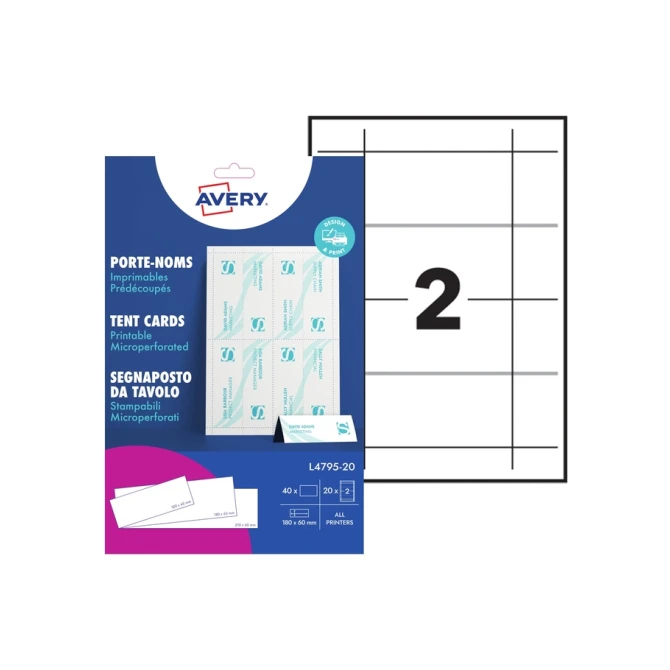 Tafelnaambord Avery L4795-20 180x60mm wit 20 stuks
