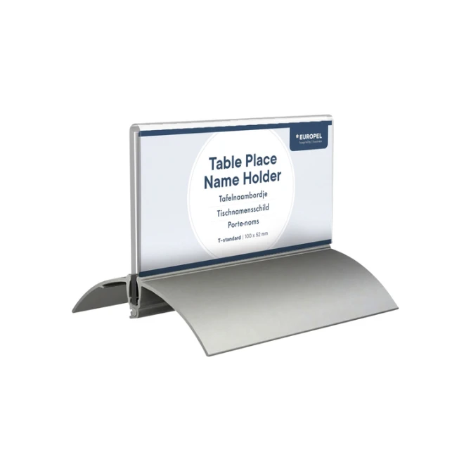 Tafelnaambord Europel 52x100mm acryl aluminium 2 stuks