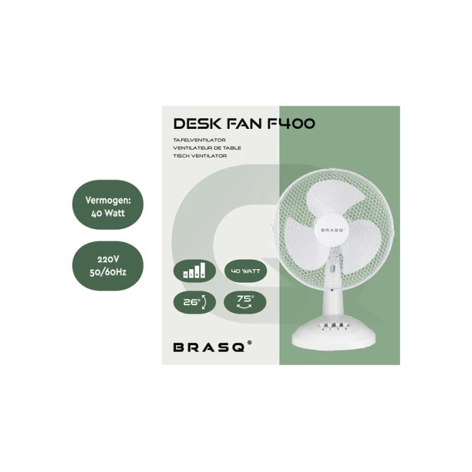 Tafelventilator BRASQ F400 Ø 30cm wit
