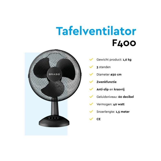 Tafelventilator BRASQ F400 Ø 30cm zwart