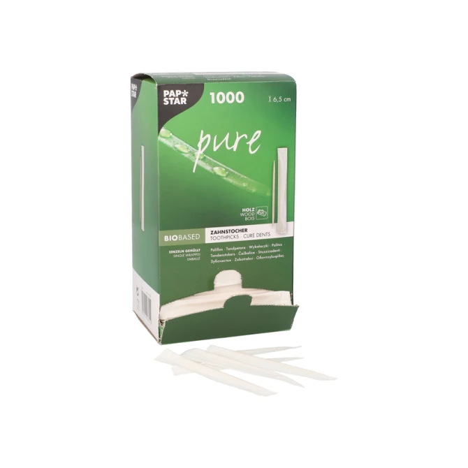 Tandenstoker Papstar Pure per stuk verpakt dispenser à 1000 stuks hout