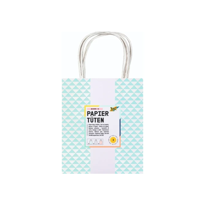 Tas met handvat Folia kraftpapier 115gr 18x21x8cm wit set à 3 dessins