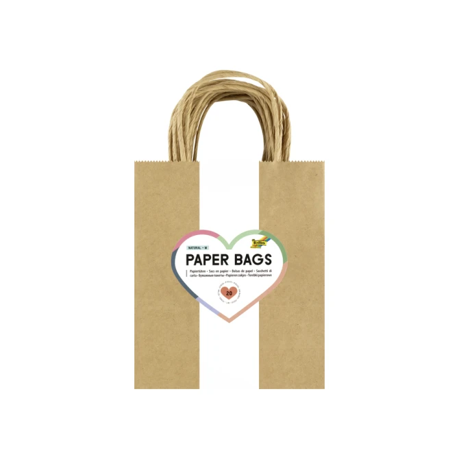 Tas met handvat Folia kraftpapier 125gr 18x21x8cm 20 stuks naturel