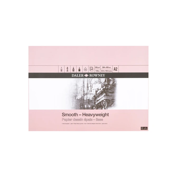 Tekenpapier Daler-Rowney Smooth Heavyweight 220gr A2 natuurlijk wit