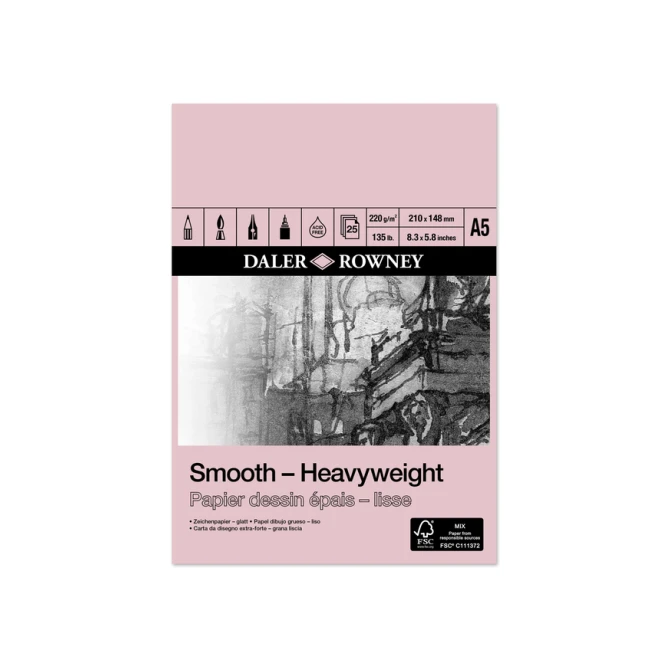 Tekenpapier Daler-Rowney Smooth Heavyweight 220gr A5 natuurlijk wit