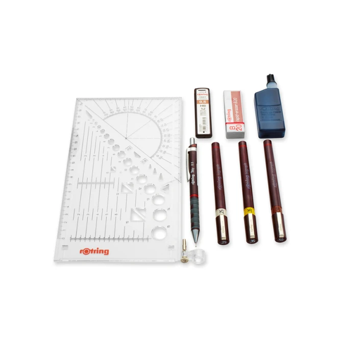 Tekenset rOtring Isograph college 0.25mm, 0.35mm en 0.5mm 34 stuks