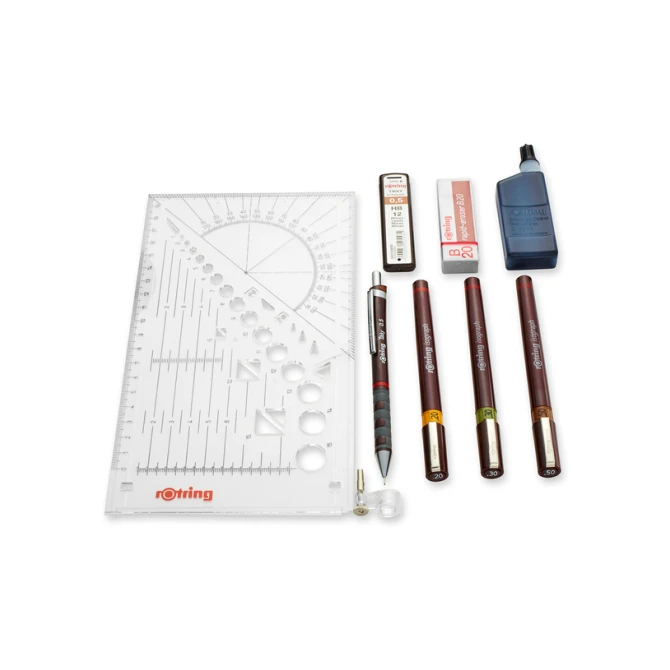 Tekenset rOtring Isograph college 0.2mm, 0.3mm en 0.5mm set à 3 stuks