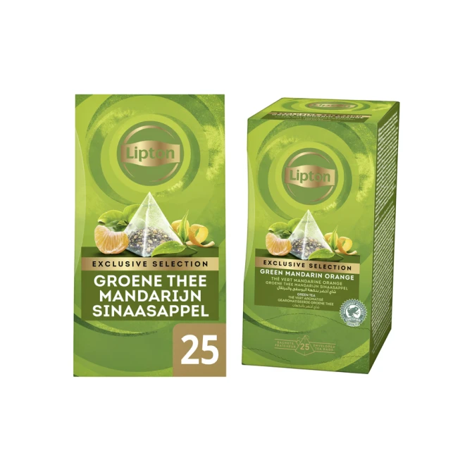 Thee Lipton Exclusive groene thee mandarijn sinaasappel 25 pramidezakjesx2gr