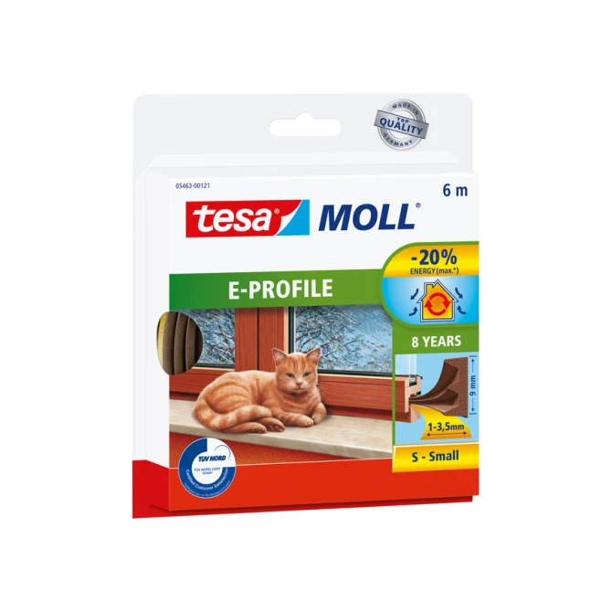 Tochtstrip tesamoll® E-profiel zelfklevend rubber 6mx9mm bruin