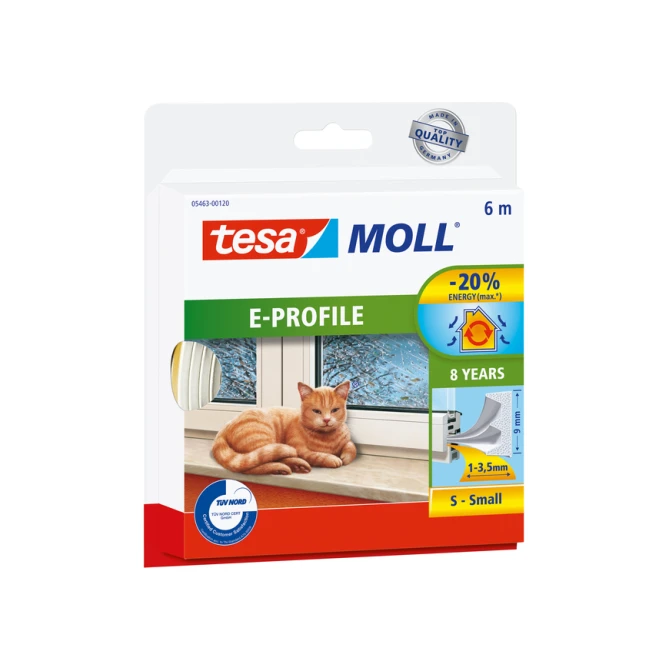 Tochtstrip tesamoll® E-profiel zelfklevend rubber 6mx9mm wit