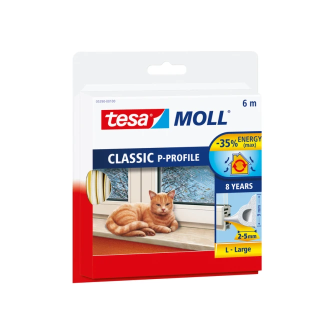 Tochtstrip Tesamoll® P-profiel rubber 6mx9mm wit