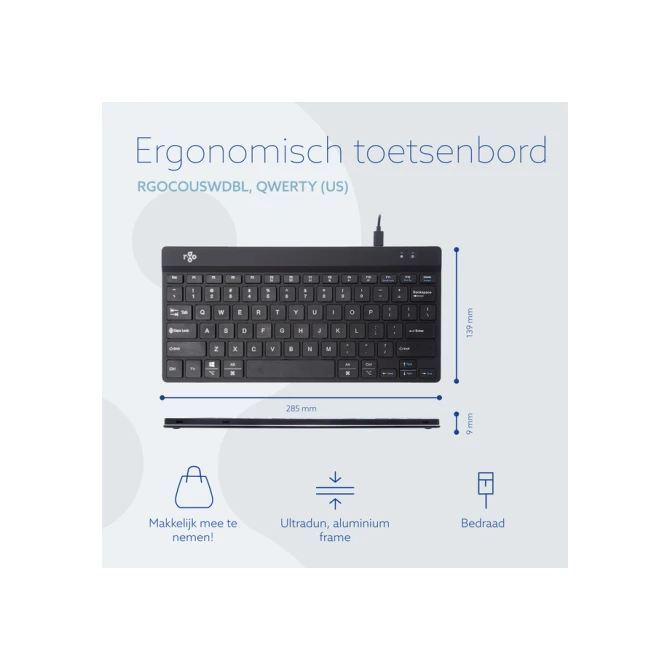 Toetsenbord R-Go Ergonomisch Compact Break QWERTY zwart