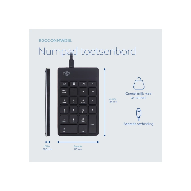 Toetsenbord R-Go Ergonomisch Numpad Break Draad