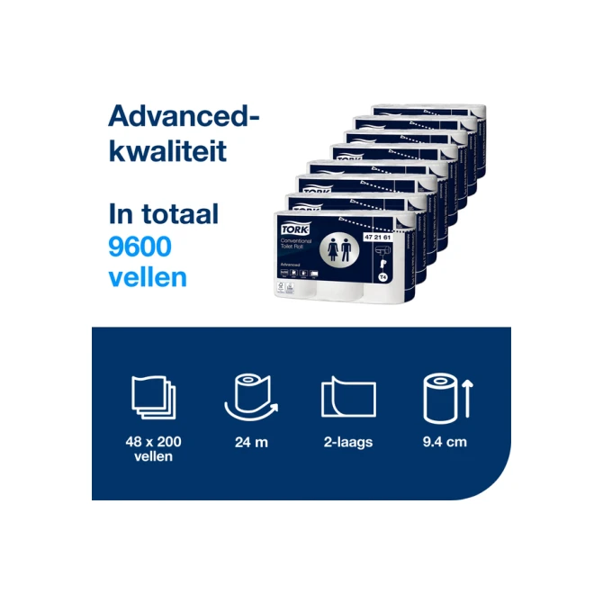 Toiletpapier Tork T4 Advanced 2-laags 200 vel wit 472161