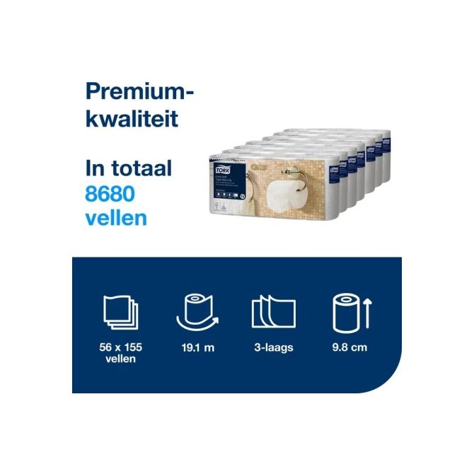 Toiletpapier Tork T4 Premium 3-laags 56x155 vel wit 110319