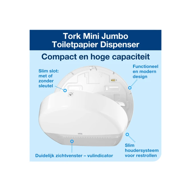 Toiletpapierdispenser Tork T2 Elevation jumbo klein wit 555000