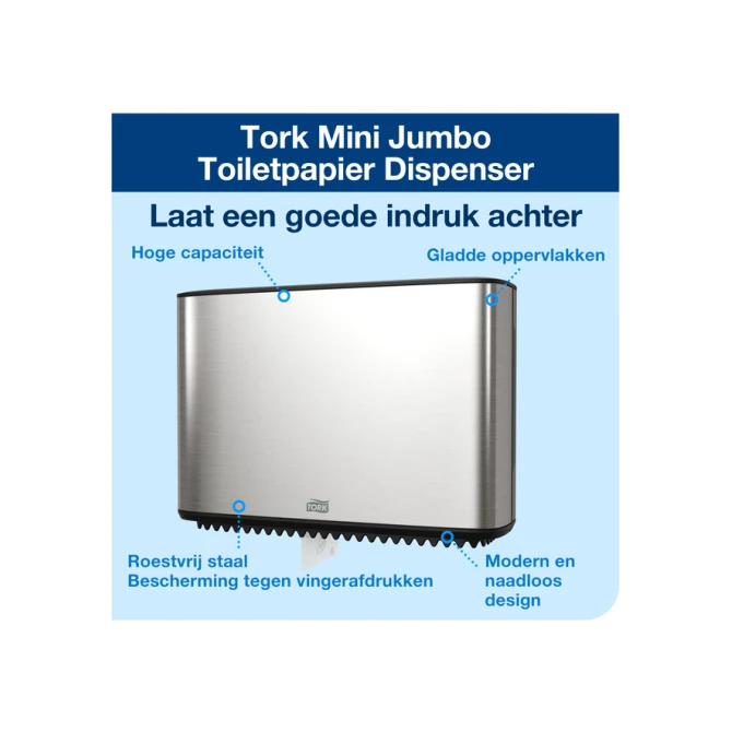 Toiletpapierdispenser Tork T2 Image Line jumbo klein zilver 460006