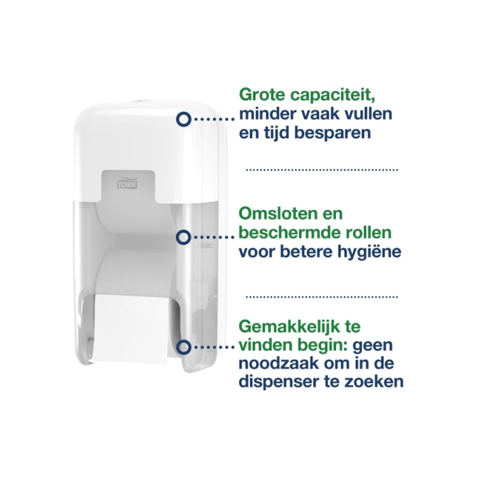 Toiletpapierdispenser Tork T7 Elevation OptiServe Coreless medium verticaal duo wit 558040
