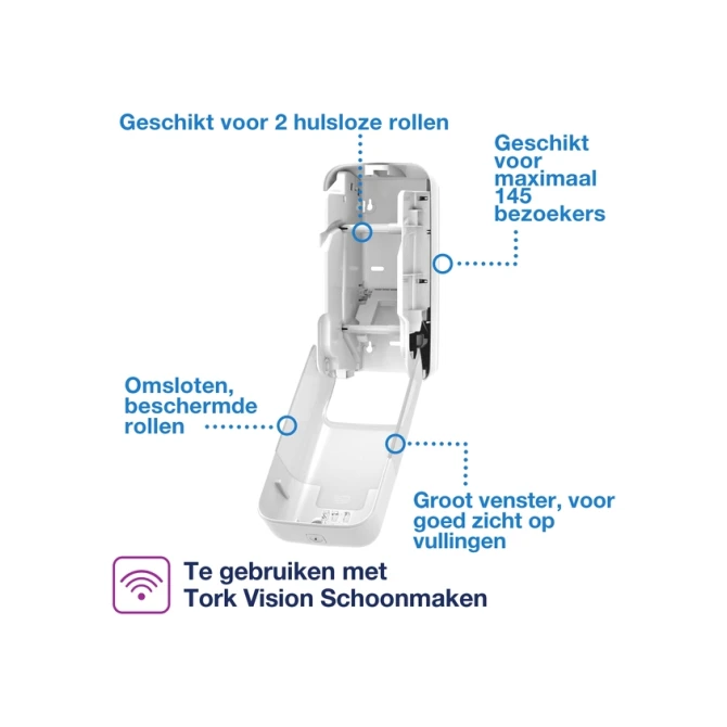 Toiletpapierdispenser Tork T7 Elevation OptiServe Coreless medium verticaal duo wit 558040