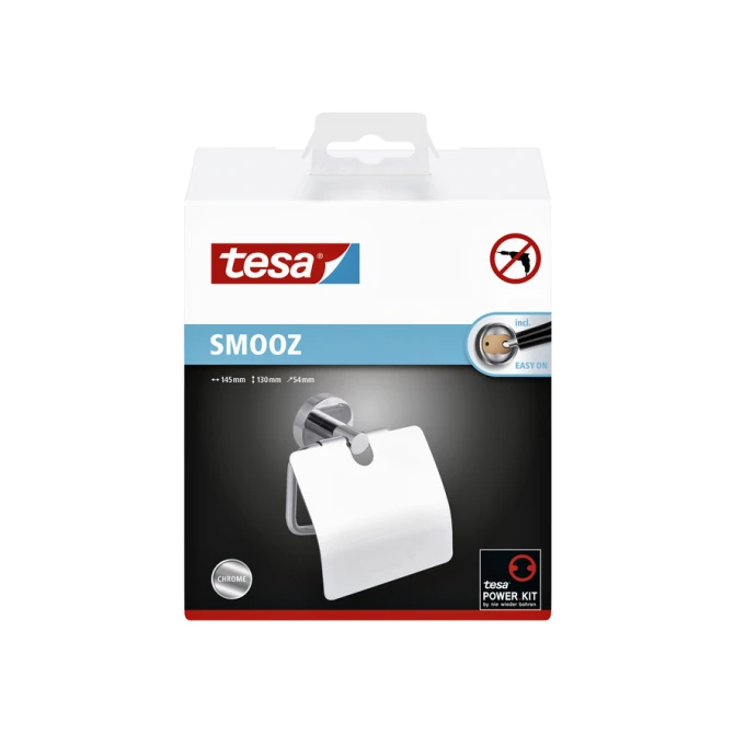 Toiletrolhouder met deksel tesa® Smooz hoogglans verchroomd metaal zelfklevend