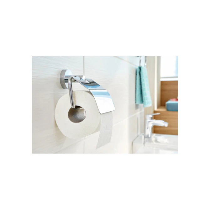 Toiletrolhouder met deksel tesa® Smooz hoogglans verchroomd metaal zelfklevend