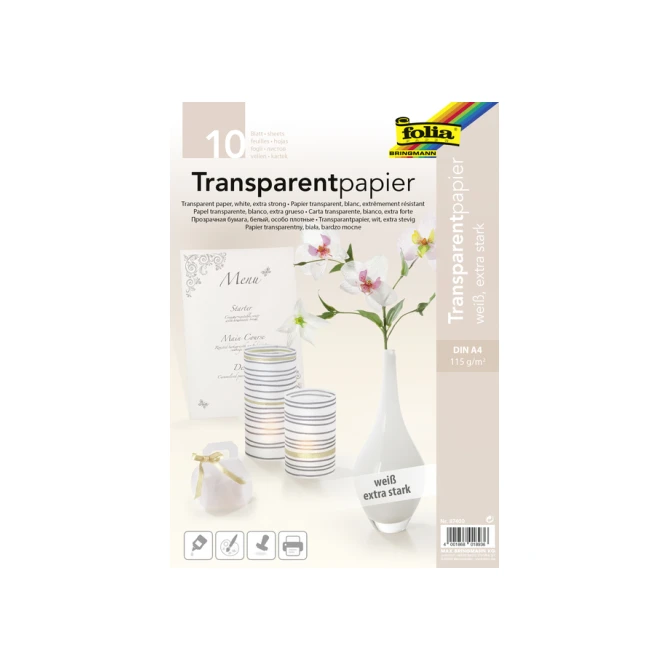 Transparant papier Folia A4 115gr 10 vel wit