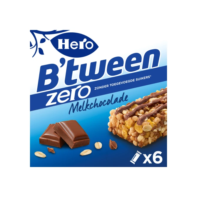 Tussendoortje Hero B'tween melkchocolade zero 6pack reep 20gr