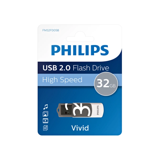USB stick 2.0 Philips Vivid USB-A 32GB grijs USB stick 2.0 Philips Vivid USB-A 32GB grijs