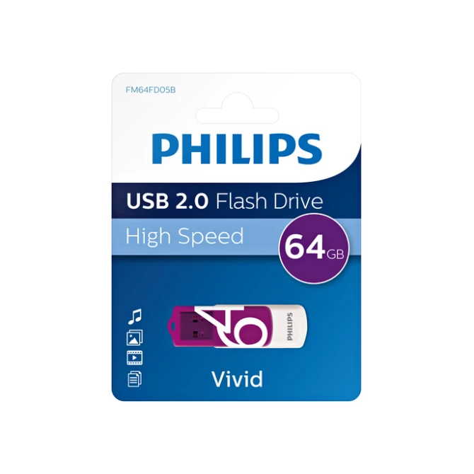 USB stick 2.0 Philips Vivid USB-A 64GB paars