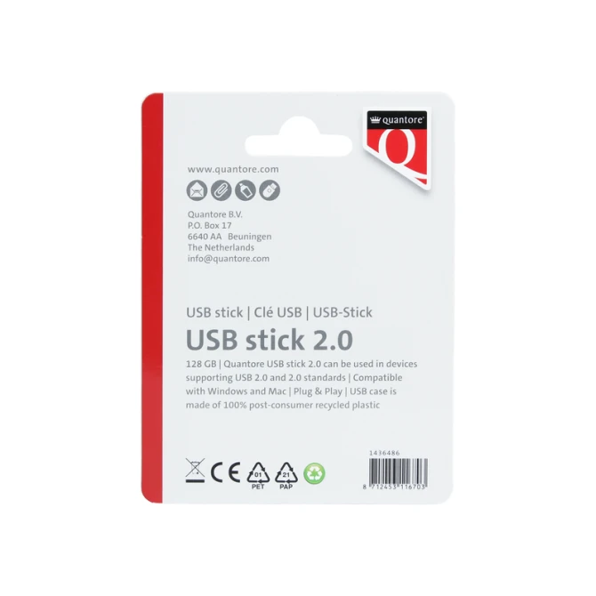 USB stick 2.0 Quantore USB-A 128GB zwart