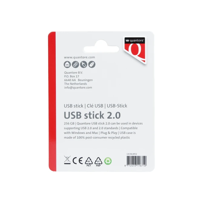 USB stick 2.0 Quantore USB-A 256GB zwart