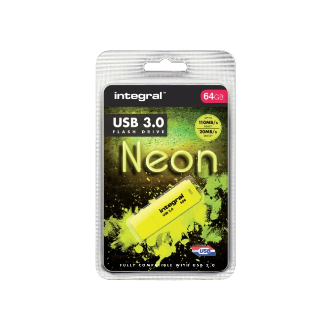 USB stick 3.0 Integral Neon USB-A 64GB geel
