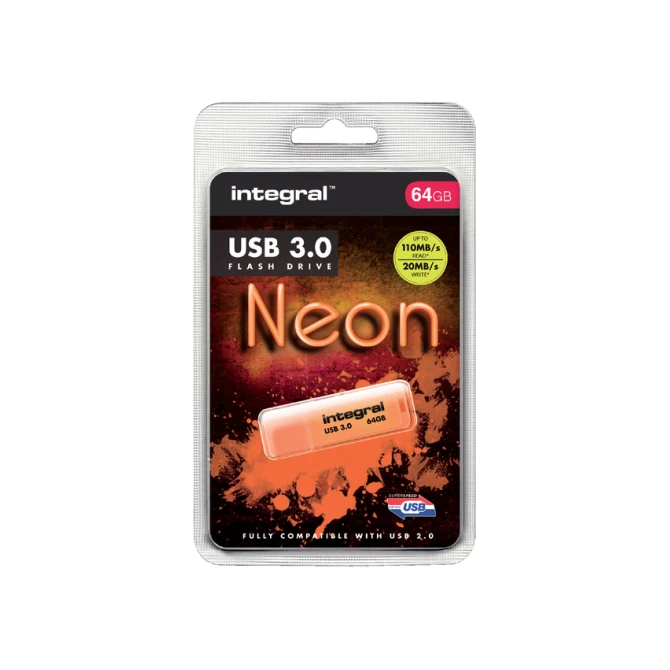 USB stick 3.0 Integral Neon USB-A 64GB oranje