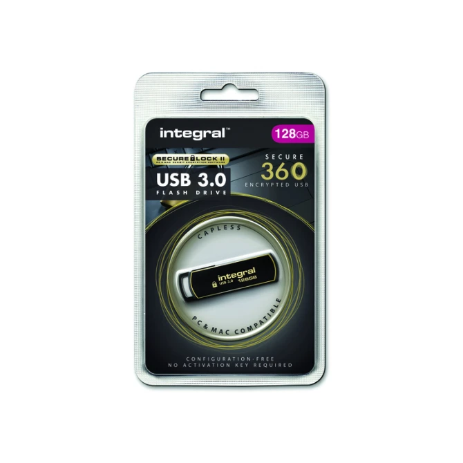 USB stick 3.0 Integral Secure 360 USB-A 128GB zwart