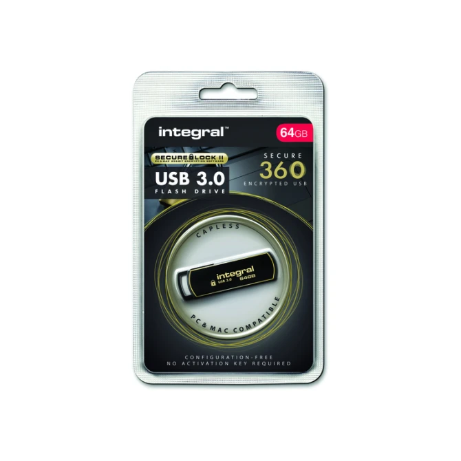 USB stick 3.0 Integral Secure 360 USB-A 64GB zwart