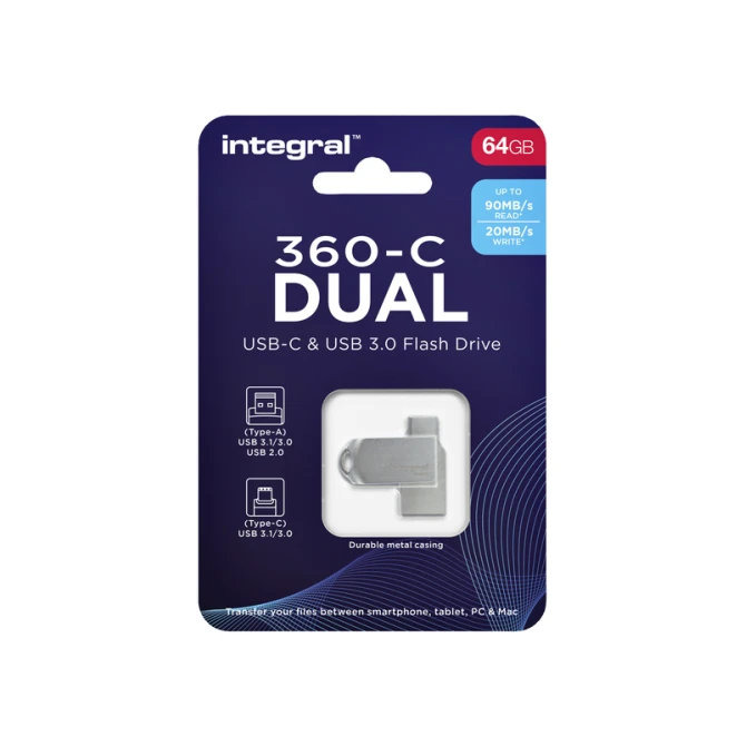 USB stick 3.0 Integral USB-360-C Dual USB-A 64GB