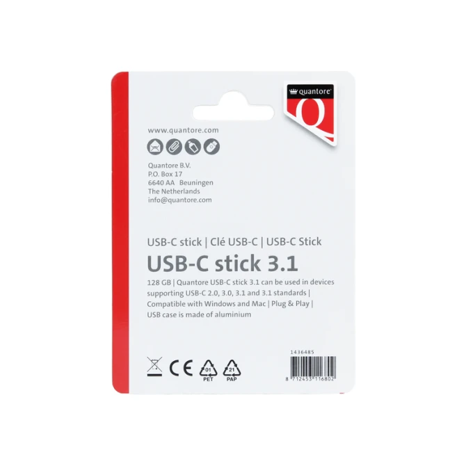 USB stick 3.1 Quantore USB-C 128GB zilver
