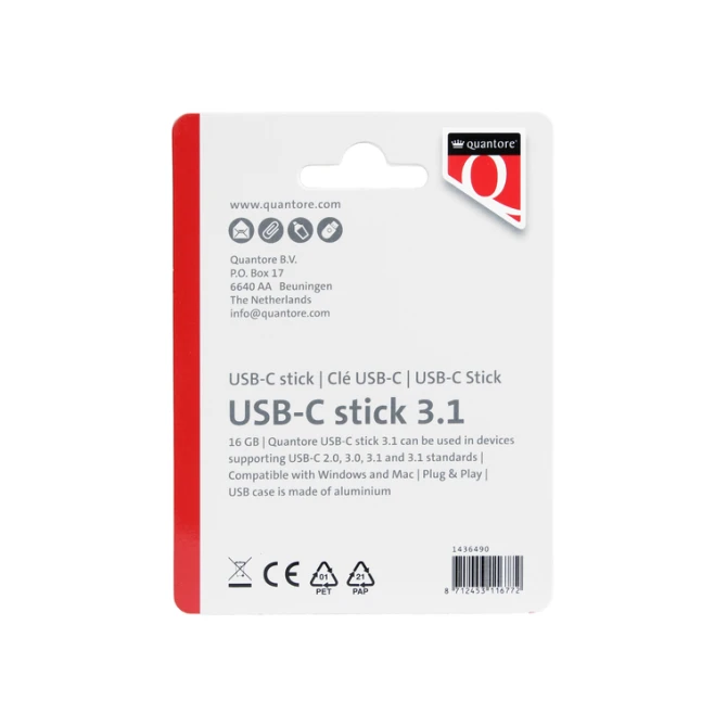 USB stick 3.1 Quantore USB-C 16GB zilver